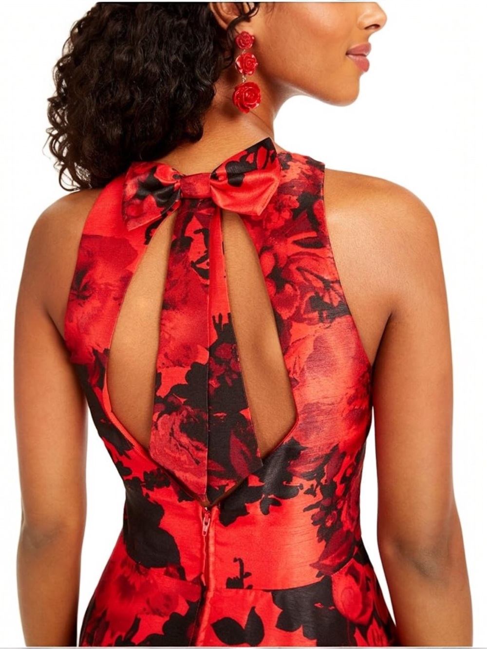 NWT City Studio Red Floral Bow-Back Fit & Flare Dress